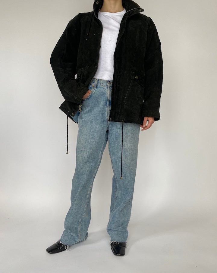 VINTAGE OVERSIZED BLACK SUEDE LEATHER JACKET 4703