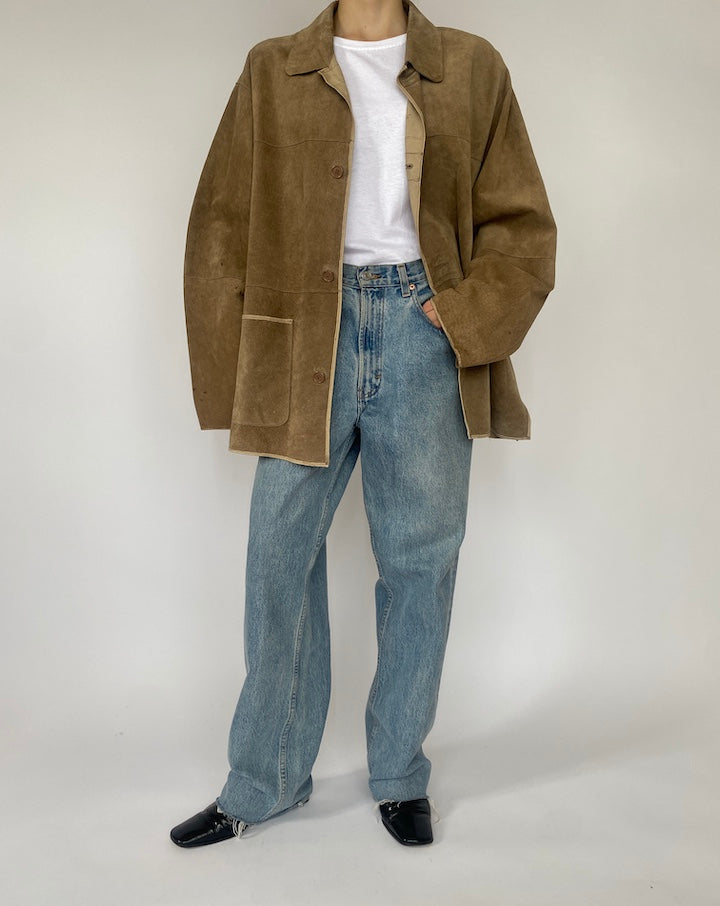 VINTAGE OVERSIZED BEIGE SUEDE LEATHER JACKET 4708