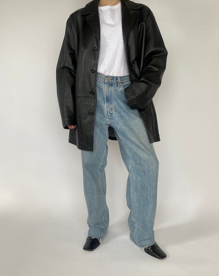 VINTAGE OVERSIZED BLACK LEATHER JACKET 4709
