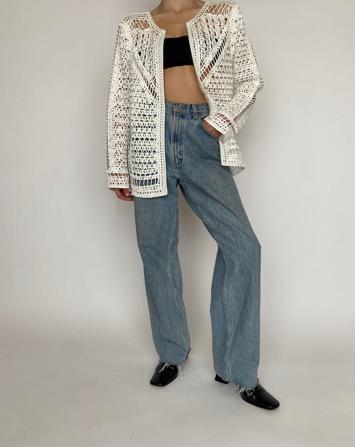 VINTAGE OFF WHITE CROCHET CARDIGAN 4720