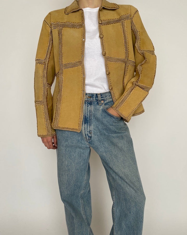 VINTAGE BEIGE SUEDE CROCHET JACKET 4724