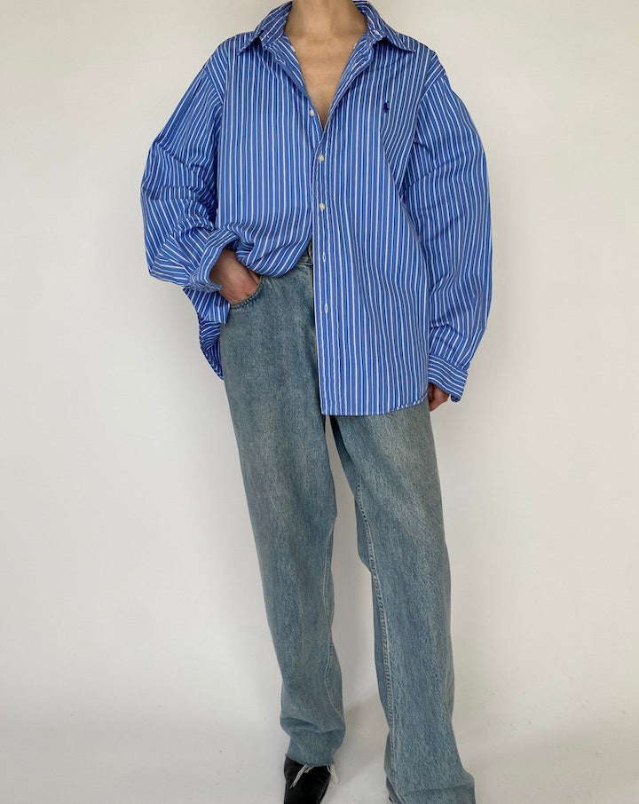 VINTAGE OVERSIZED BLUE STRIPED RALPH LAUREN SHIRT 4732