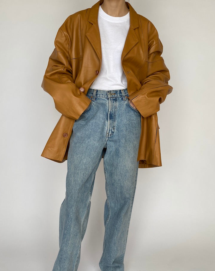 VINTAGE OVERSIZED BROWN LEATHER JACKET 4786