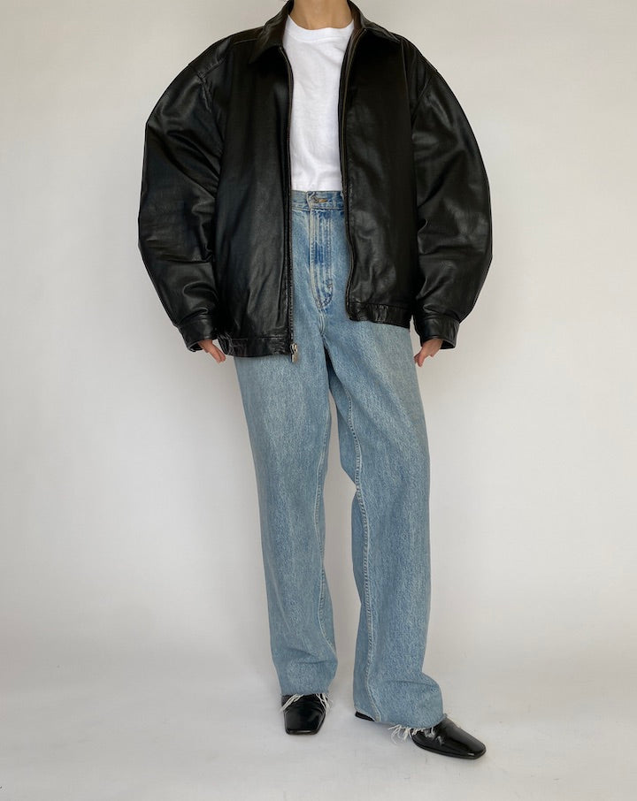 VINTAGE BLACK OVERSIZED LEATHER JACKET 4787