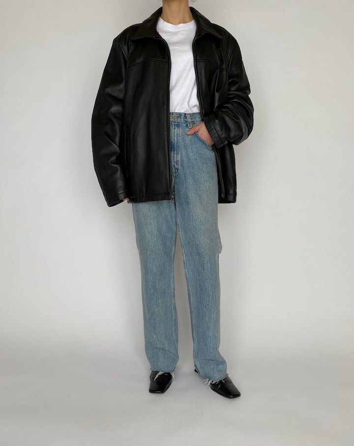 VINTAGE BLACK OVERSIZED TOMMY HILFIGER LEATHER JACKET 4808