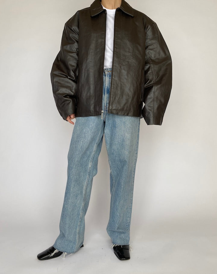 VINTAGE OVERSIZED DARK BROWN LEATHER JACKET 4817