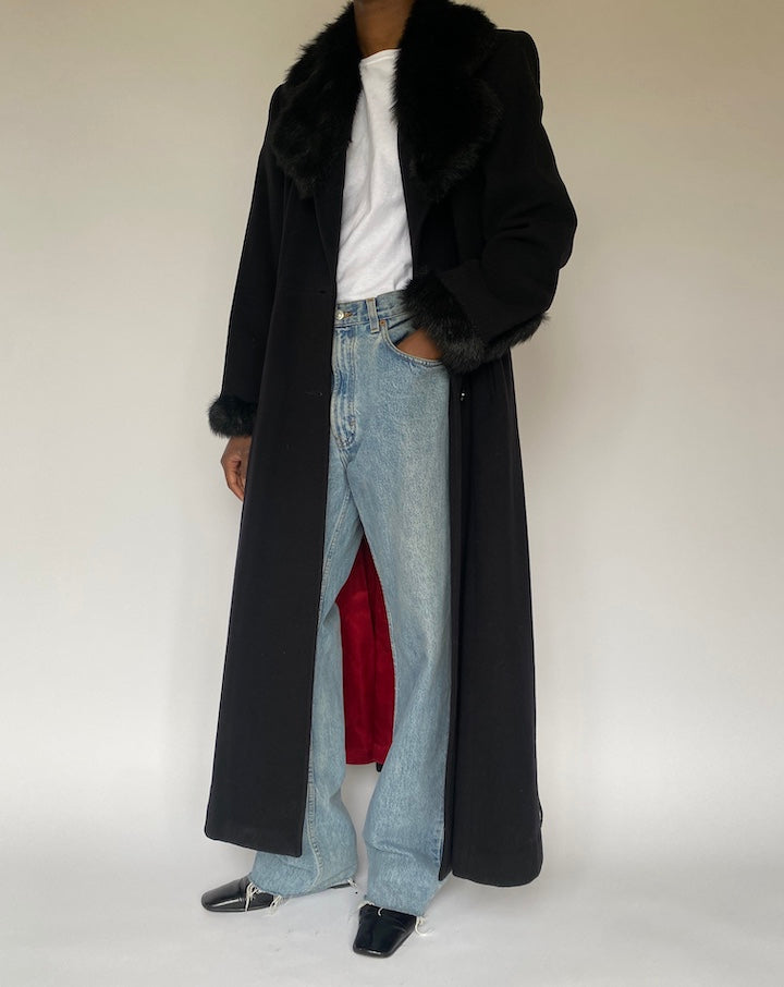 VINTAGE LONG BLACK WOOL COAT 4886