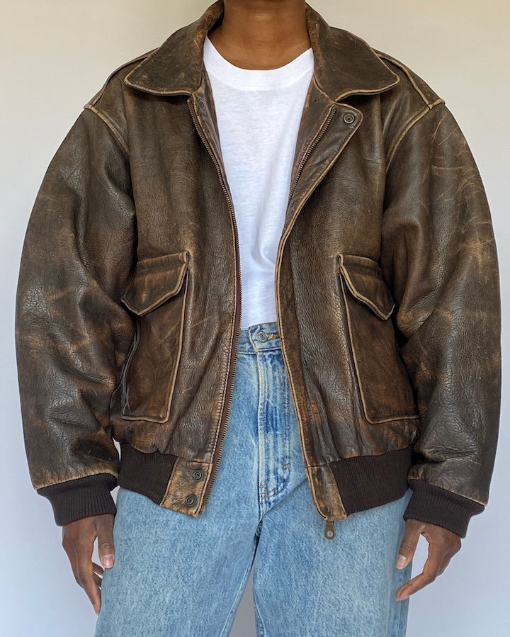 VINTAGE BROWN BOMBER LIKE LEATHER JACKET 4971