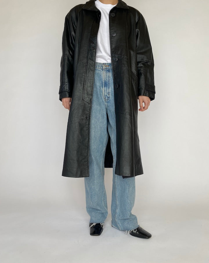VINTAGE BLACK LONG LEATHER JACKET 4519