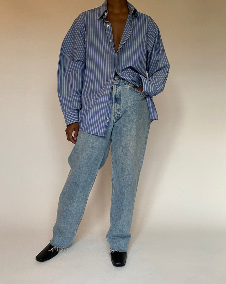 VINTAGE BLUE AND YELLOW STRIPED OVERSIZED SHIRT 4425