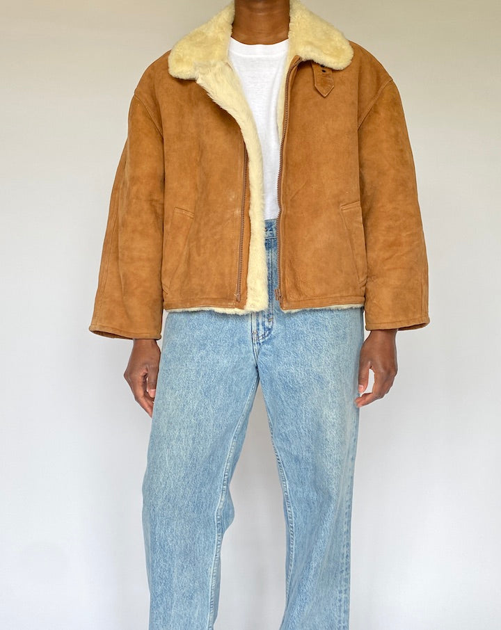 Vintage Honey Brown Shearling Leather Jacket 4959