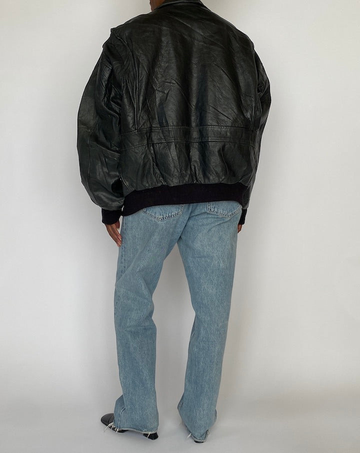 VINTAGE BLACK BOMBER LEATHER JACKET 5016