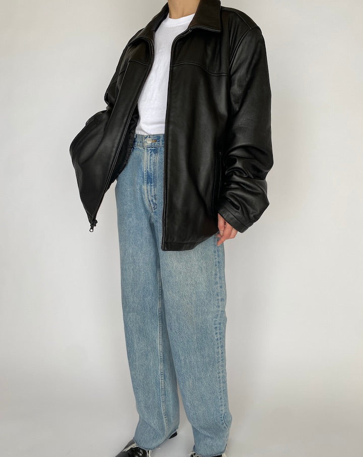 VINTAGE BLACK OVERSIZED TOMMY HILFIGER LEATHER JACKET 4808