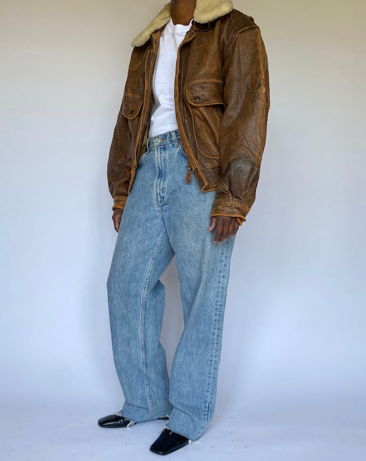 VINTAGE BROWN BOMBER LIKE LEATHER JACKET 4960