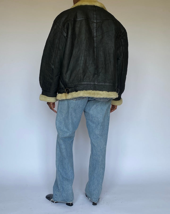 VINTAGE DARK BROWN SHEARLING LEATHER JACKET 4956