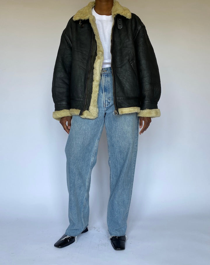 VINTAGE DARK BROWN SHEARLING LEATHER JACKET 4956