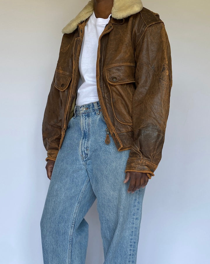 VINTAGE BROWN BOMBER LIKE LEATHER JACKET 4960