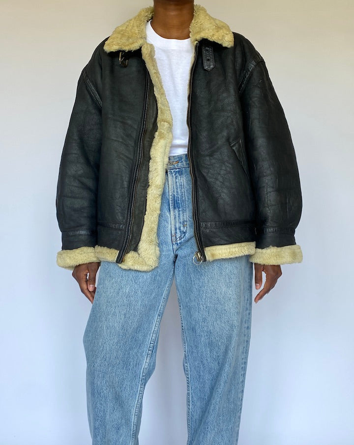 VINTAGE DARK BROWN SHEARLING LEATHER JACKET 4956