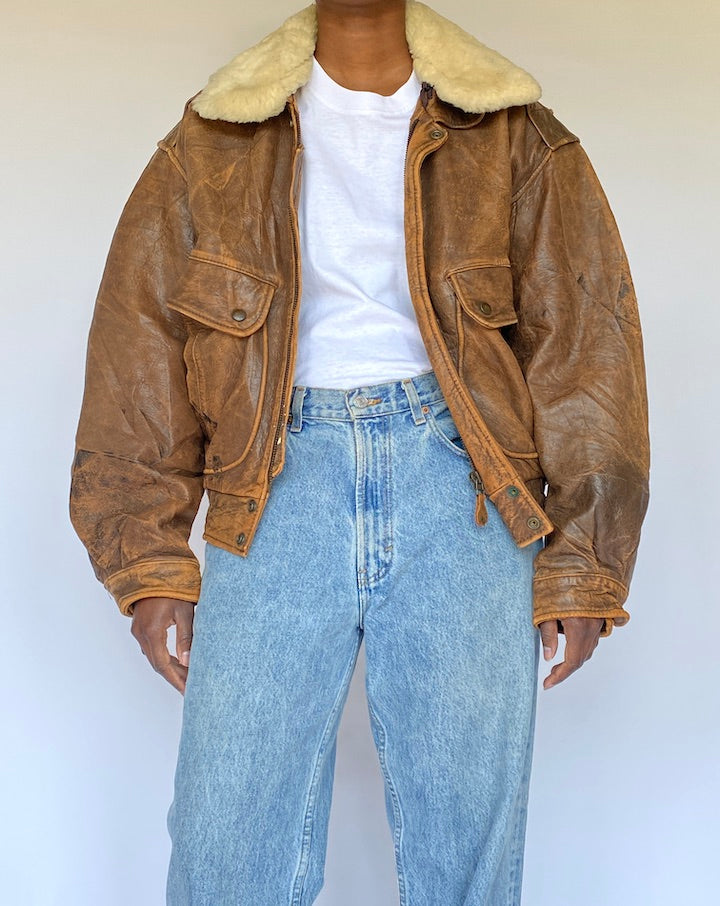 VINTAGE BROWN BOMBER LIKE LEATHER JACKET 4960