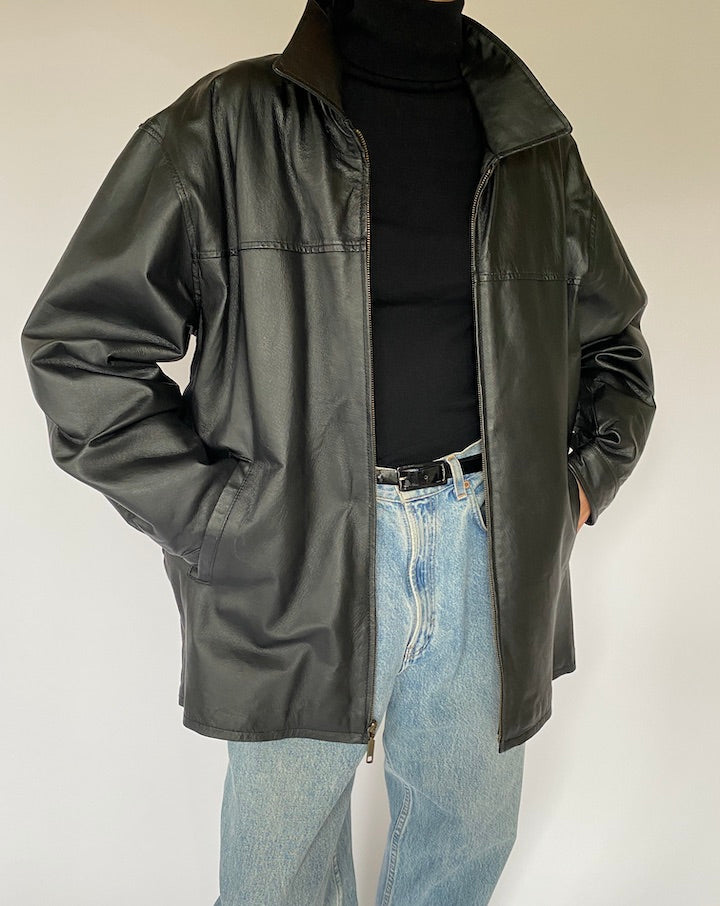 Vintage Black Leather Jacket 5216