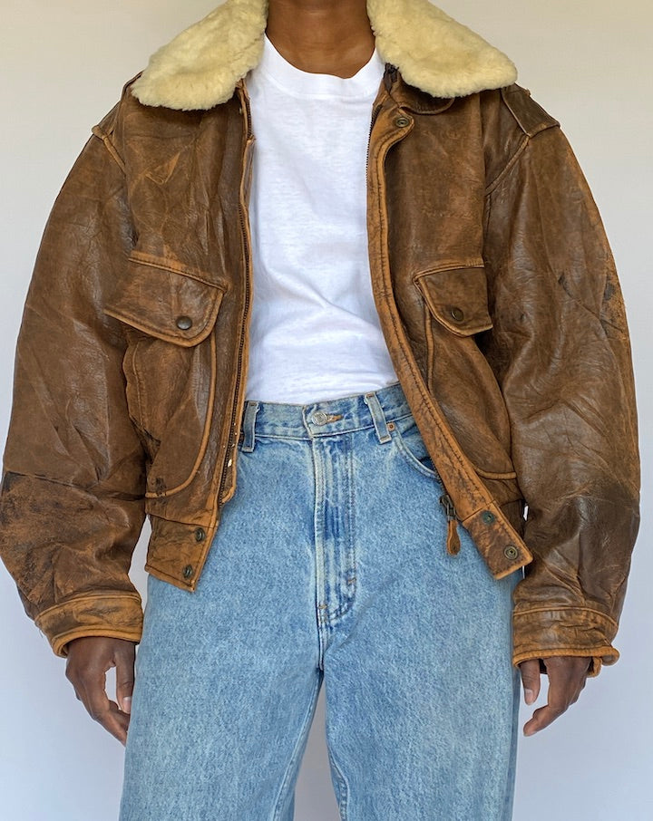 VINTAGE BROWN BOMBER LIKE LEATHER JACKET 4960