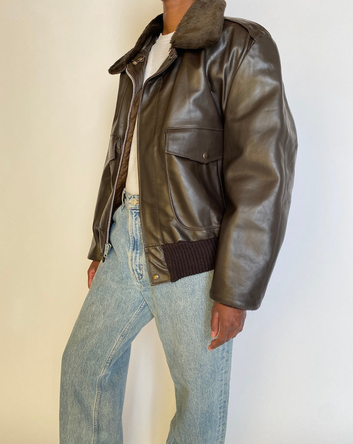 VINTAGE BOMBER-LIKE LEATHER JACKET 4516