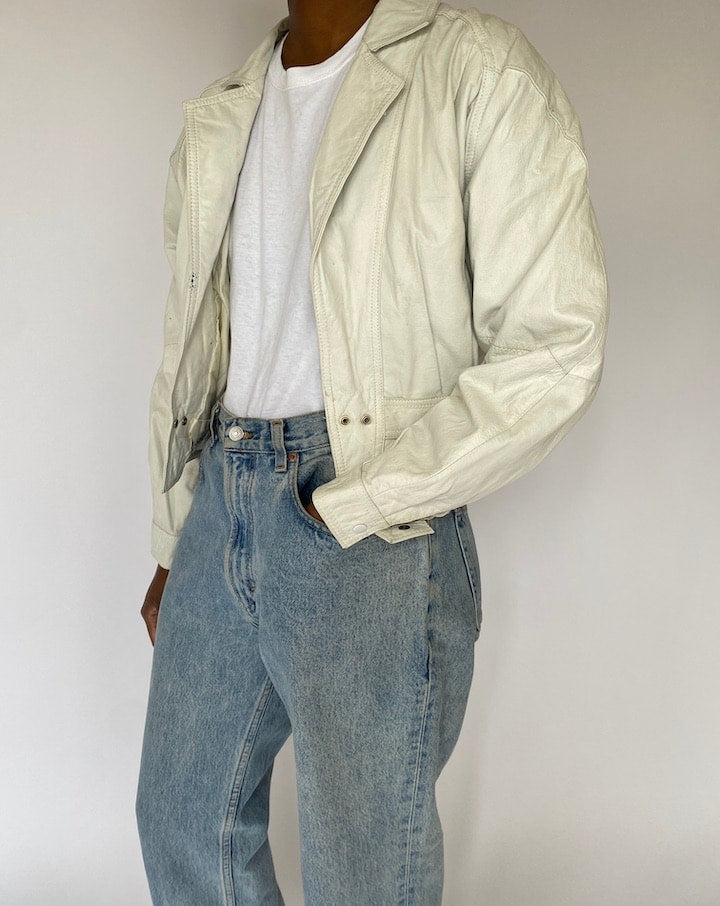VINTAGE WHITE LEATHER JACKET 5082