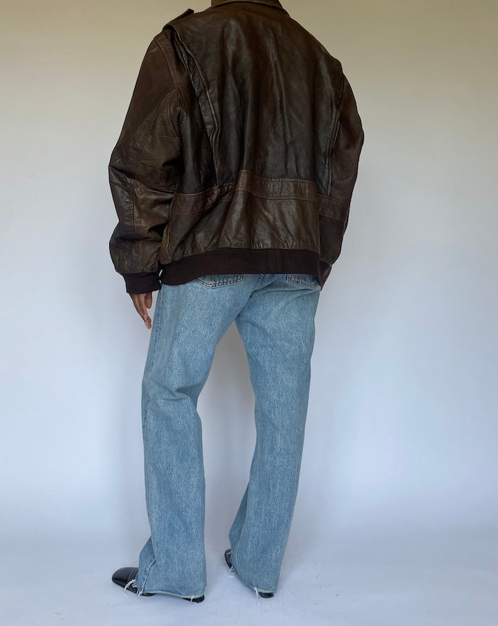 VINTAGE BROWN BOMBER LEATHER JACKET 4934