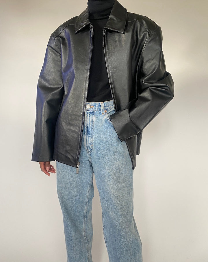 VINTAGE BLACK OVERSIZED LEATHER JACKET 4379