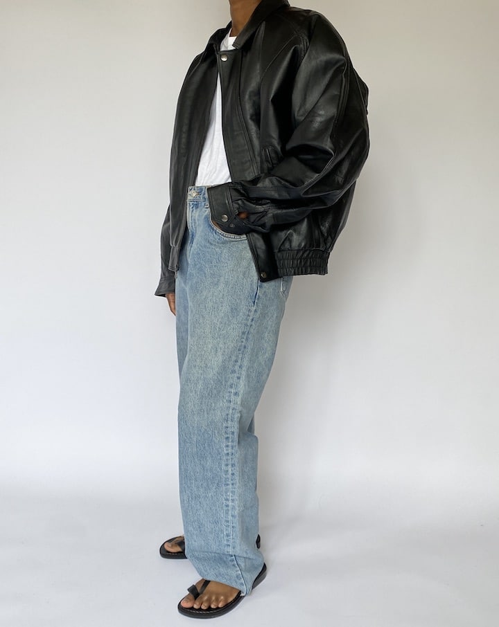VINTAGE BLACK OVERSIZED LEATHER JACKET 5053