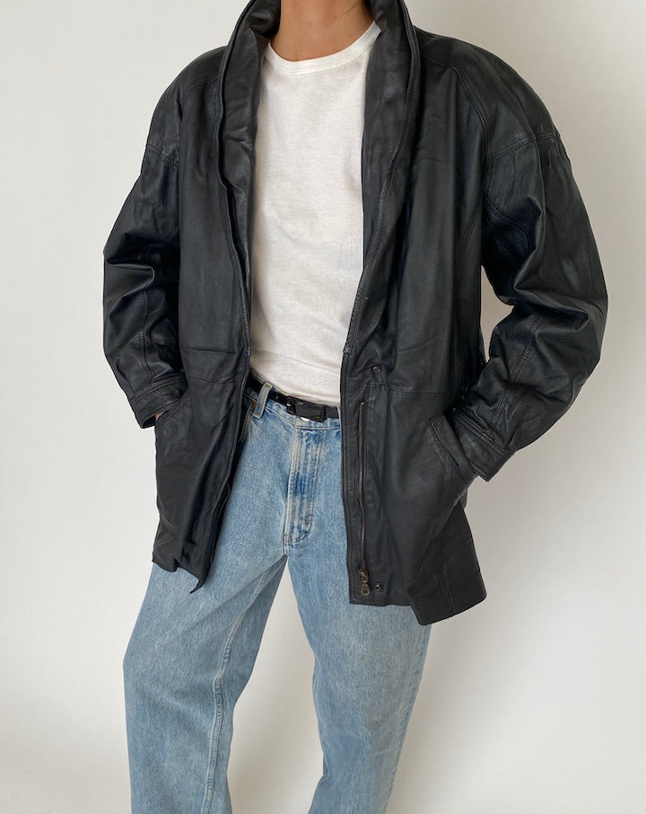 Vintage Black Leather Jacket 4654