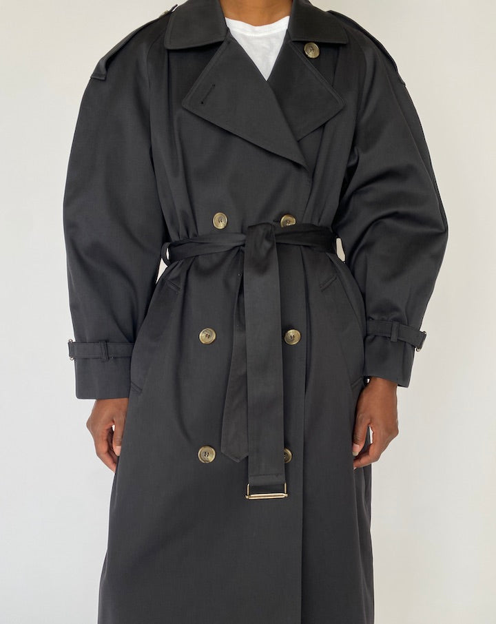 VINTAGE LONG OVERSIZED NAVY TRENCH COAT 4502