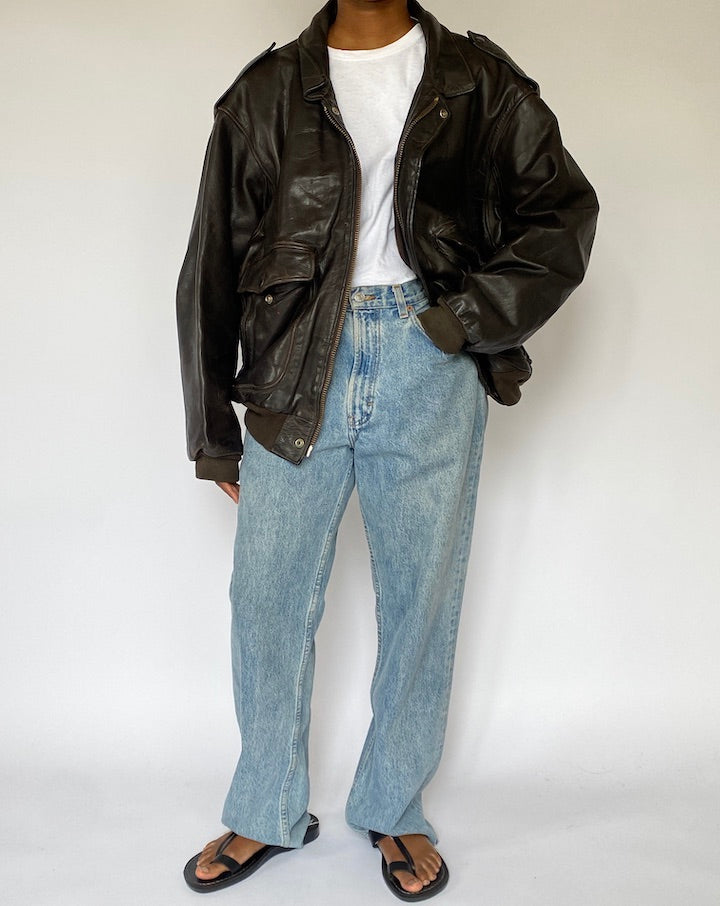 VINTAGE OVERSIZED DARK BROWN BOMBER LIKE LEATHER JACKET 5069