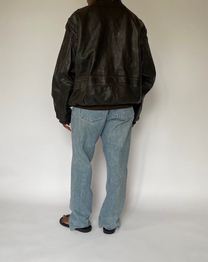 VINTAGE OVERSIZED DARK BROWN BOMBER LIKE LEATHER JACKET 5069