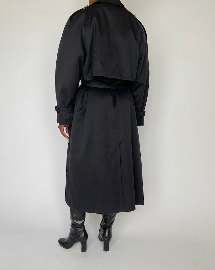 VINTAGE LONG OVERSIZED NAVY TRENCH COAT 4502
