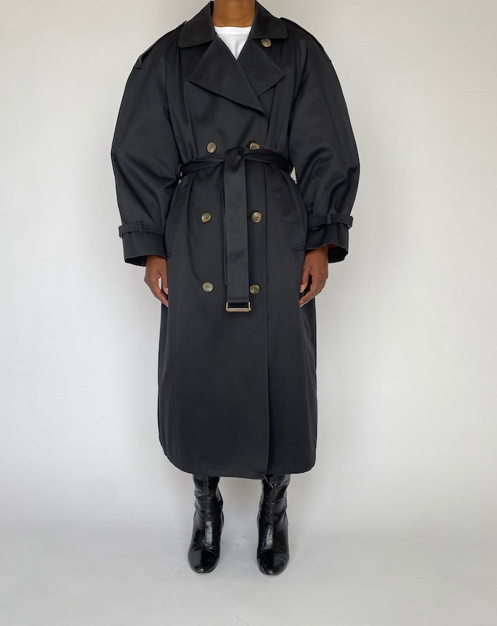 VINTAGE LONG OVERSIZED NAVY TRENCH COAT 4502