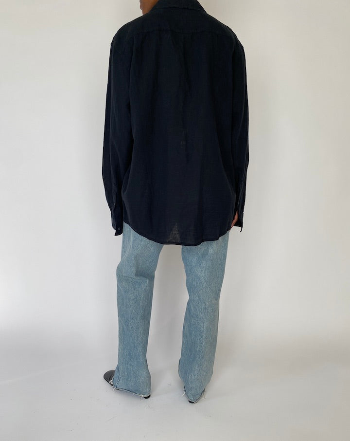 VINTAGE BLACK LINEN AND COTTON SHIRT 5109