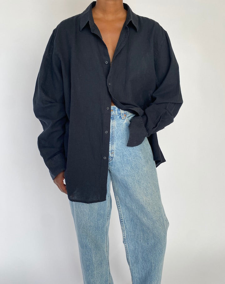 VINTAGE BLACK LINEN AND COTTON SHIRT 5109