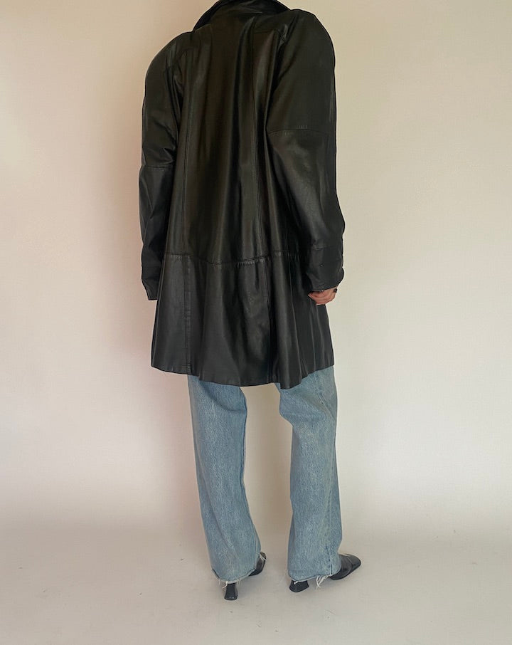 VINTAGE BLACK LONG LEATHER JACKET 4830