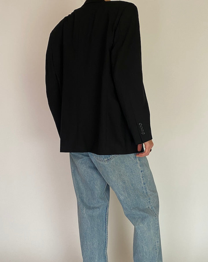 Vintage Black Wool Blazer 5224