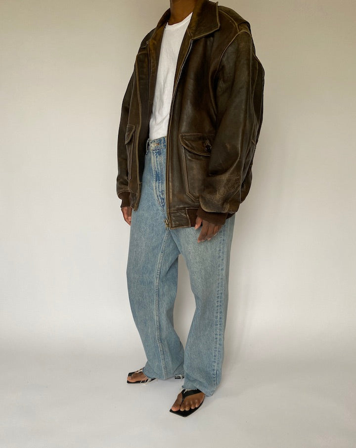 VINTAGE BROWN BOMBER LIKE LEATHER JACKET 5003