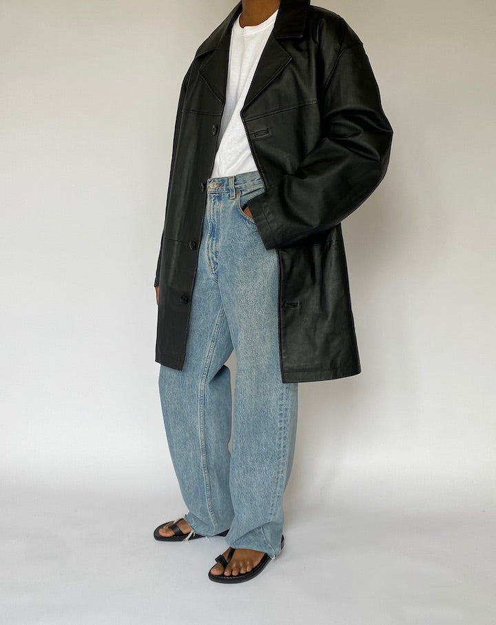 VINTAGE BLACK OVERSIZED LEATHER JACKET 5078