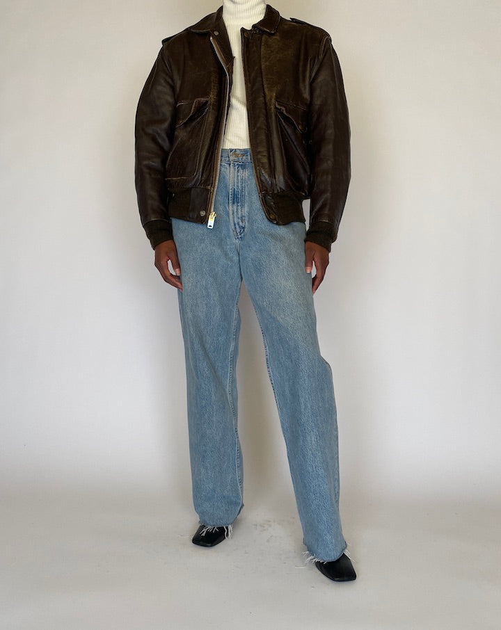 VINTAGE DARK BROWN BOMBER LEATHER JACKET 4442