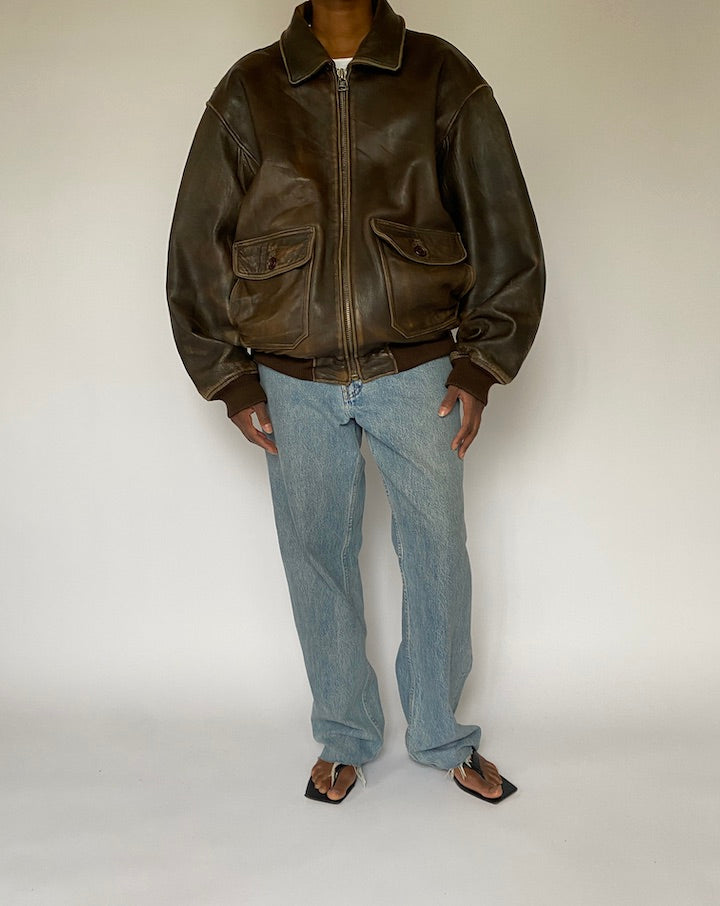 VINTAGE BROWN BOMBER LIKE LEATHER JACKET 5003