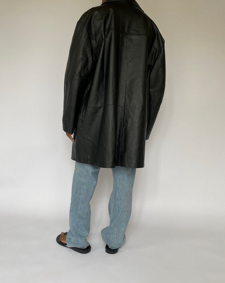 VINTAGE BLACK OVERSIZED LEATHER JACKET 5078