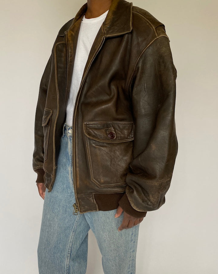 VINTAGE BROWN BOMBER LIKE LEATHER JACKET 5003