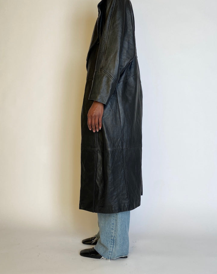 VINTAGE BLACK LONG LEATHER JACKET 4512