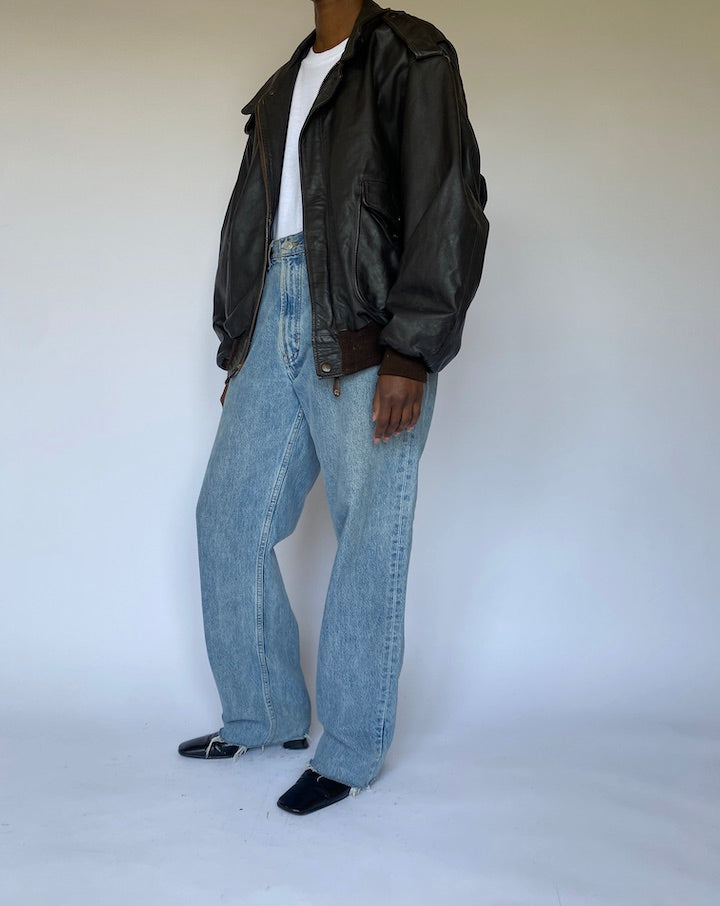VINTAGE DARK BROWN BOMBER LEATHER JACKET 4969