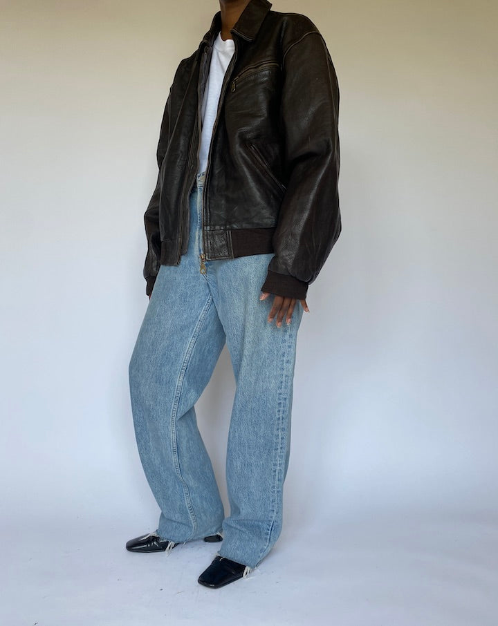 VINTAGE DARK BROWN BOMBER LEATHER JACKET 4947
