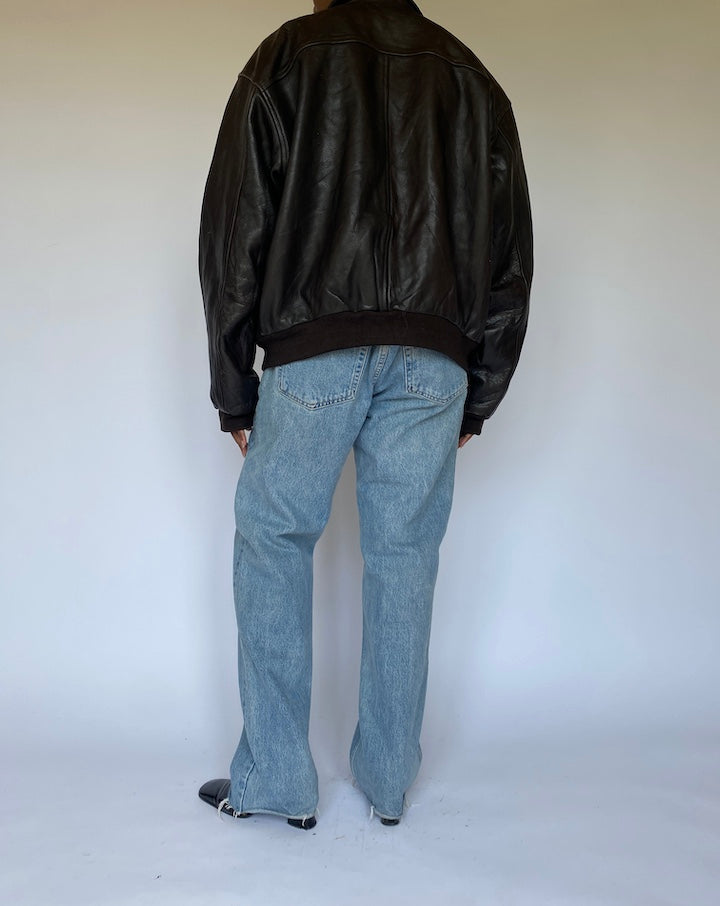 VINTAGE DARK BROWN BOMBER LEATHER JACKET 4947